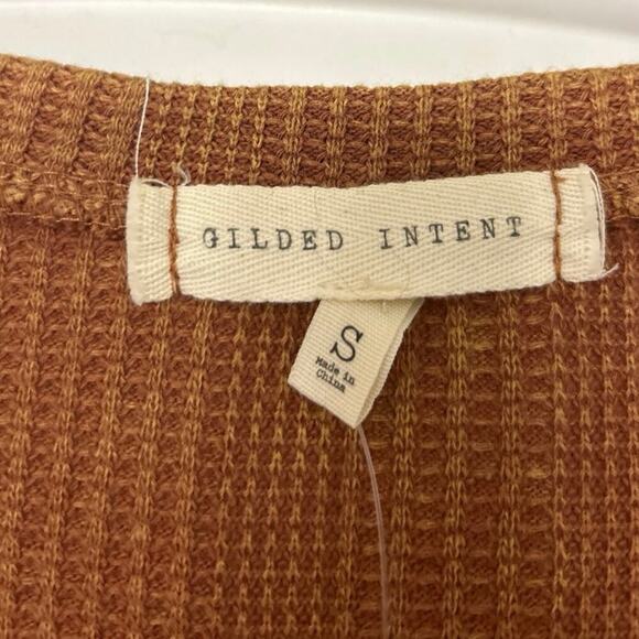 Guilded Intent Buckle Cotton Blend Brown Waffle Knit V Neck Peplum Hem Top New S - Picture 10 of 14